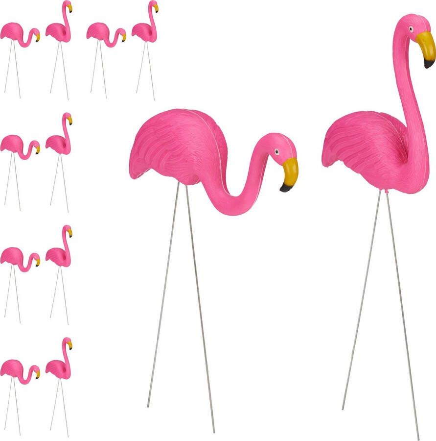 Relaxdays 12 x tuinsteker flamingo vijverdecoratie gazonsteker tuindecoratie