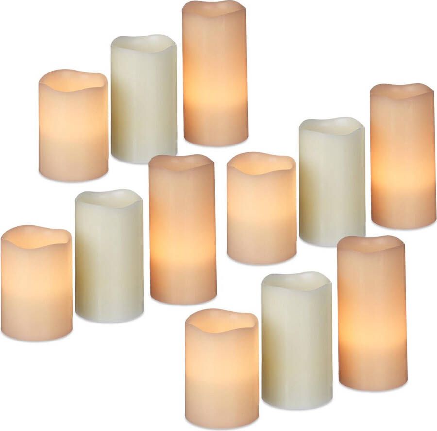 Relaxdays 12er set LED kaarsen elektrische kaarsen op batterijen flikkerend – wax
