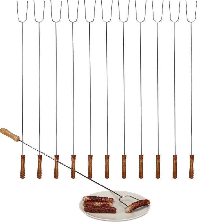 Relaxdays 12x barbecue spiesen BBQ spies vleespen 80 cm barbecue vleesspies rvs