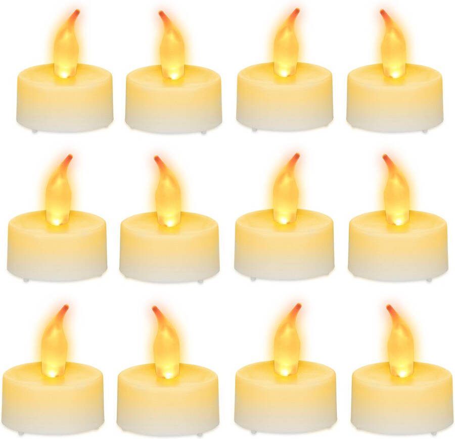 Relaxdays 12 x LED waxinelichtjes in set- theelichtjes feestverlichting sfeervol – wit