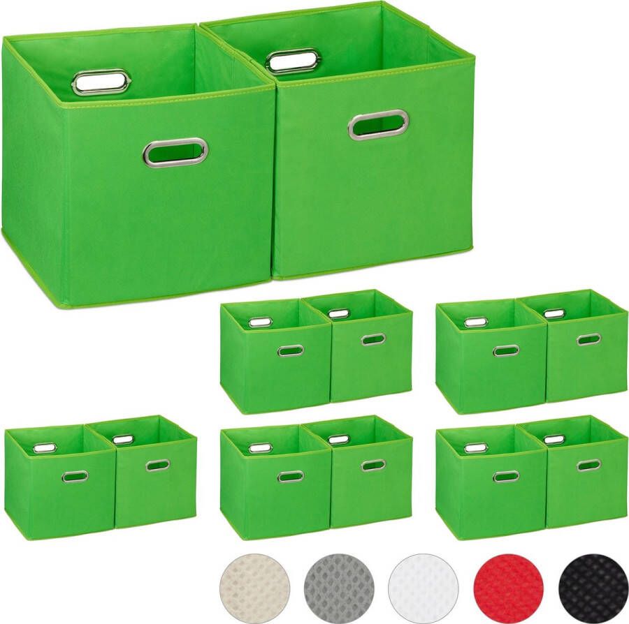 Relaxdays 12x opbergbox stof opvouwbaar opbergmand 30 cm kast organizer – groen