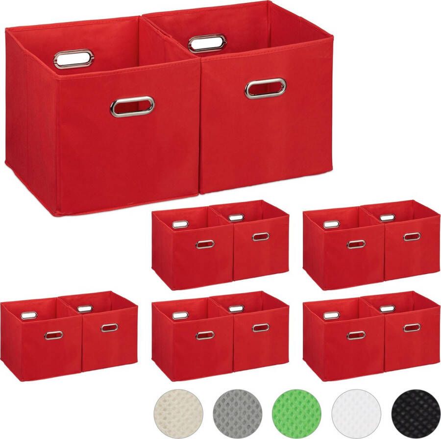 Relaxdays 12x opbergbox stof opvouwbaar opbergmand 30 cm kast organizer – rood