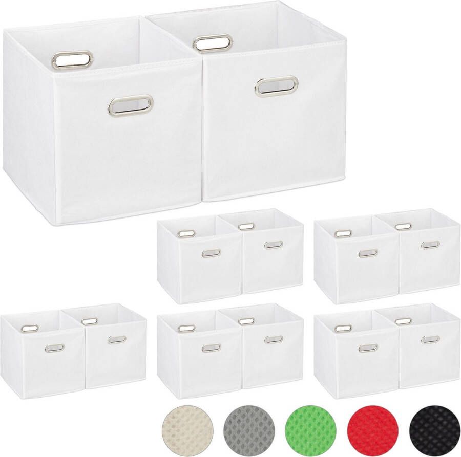 Relaxdays 12x opbergbox stof opvouwbaar opbergmand 30 cm kast organizer – wit