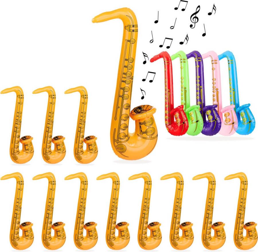 Relaxdays 12x Opblaasbare saxofoon opblaasbare muziekinstrumenten speelgoed instrument sax