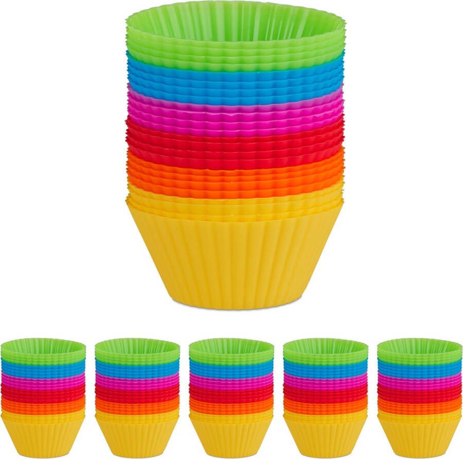 Relaxdays 144x cupcake vormpjes siliconen muffinvormpjes muffin bakvorm – kleurrijk
