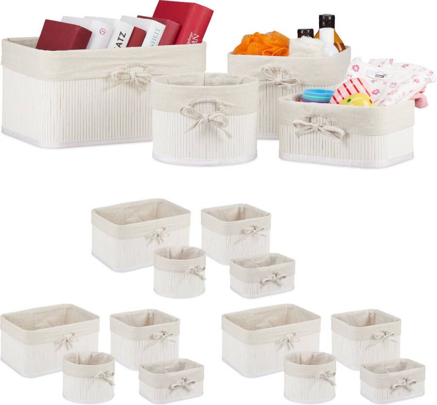 Relaxdays 16-delige opbergmanden set bamboe witte badkamermandjes speelgoed -- wc