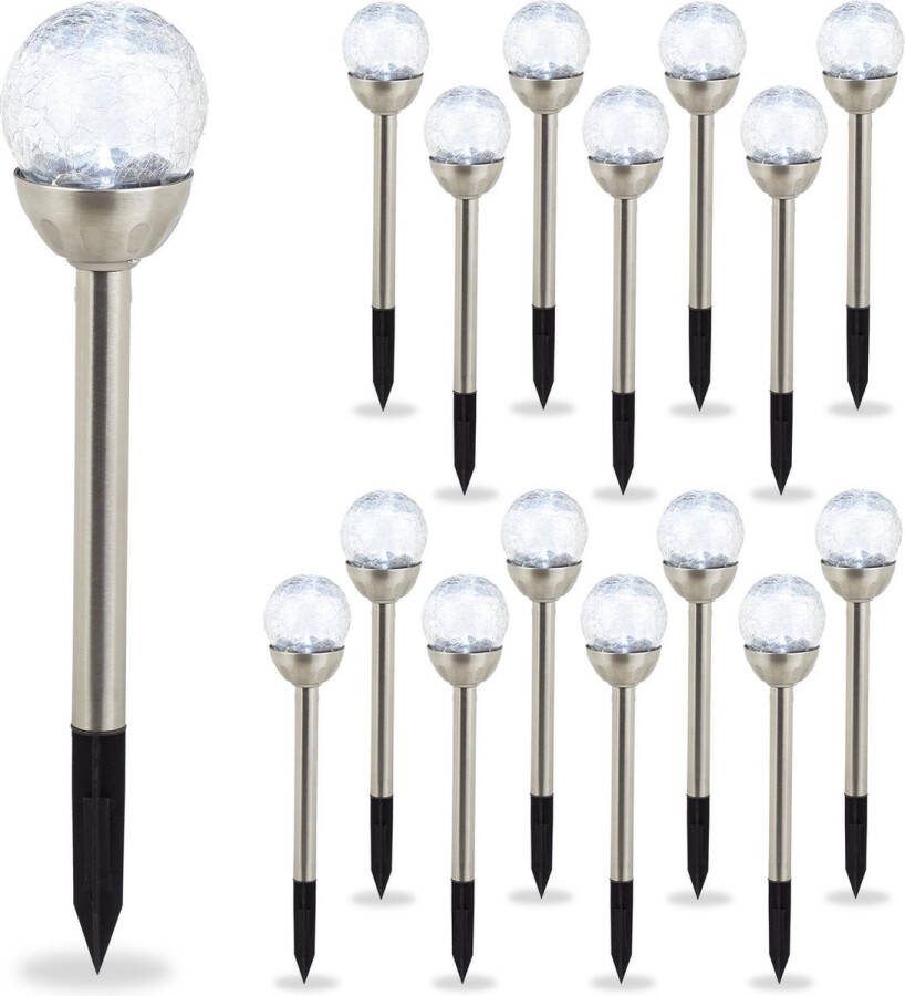 Relaxdays 16x tuinlampen lichtbollen glas solarlampen LED – buitenlampen