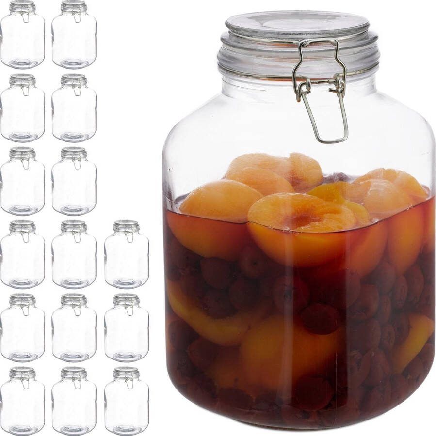 Relaxdays 16x weckpot 3 l beugelsluiting voorraadpot bewaarpot glas inmaakpot