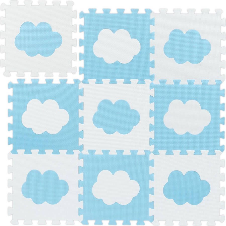 Relaxdays 18-delige speelmat foam wolk speeltegels puzzelmat puzzeltegels kinderen wit-blauw