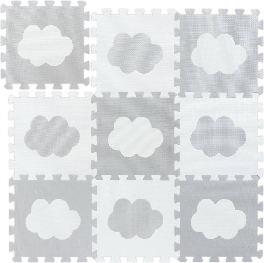 Relaxdays 18-delige speelmat foam wolk speeltegels puzzelmat puzzeltegels kinderen wit-grijs