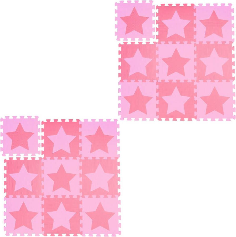 Relaxdays 18x speelmat foam sterren puzzelmat speelkleed vloermat roze-paars