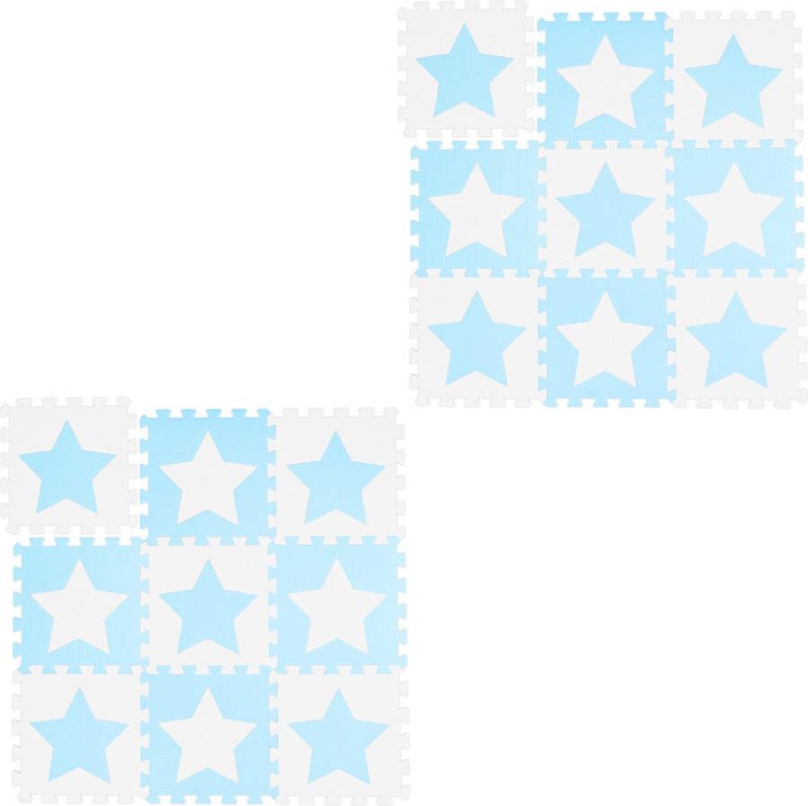 Relaxdays 18x speelmat foam sterren puzzelmat speelkleed vloermat schuim blauw-wit