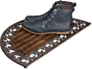 Relaxdays 1x deurmat gietijzer borstels voetmat metaal antiek design bruin brons
