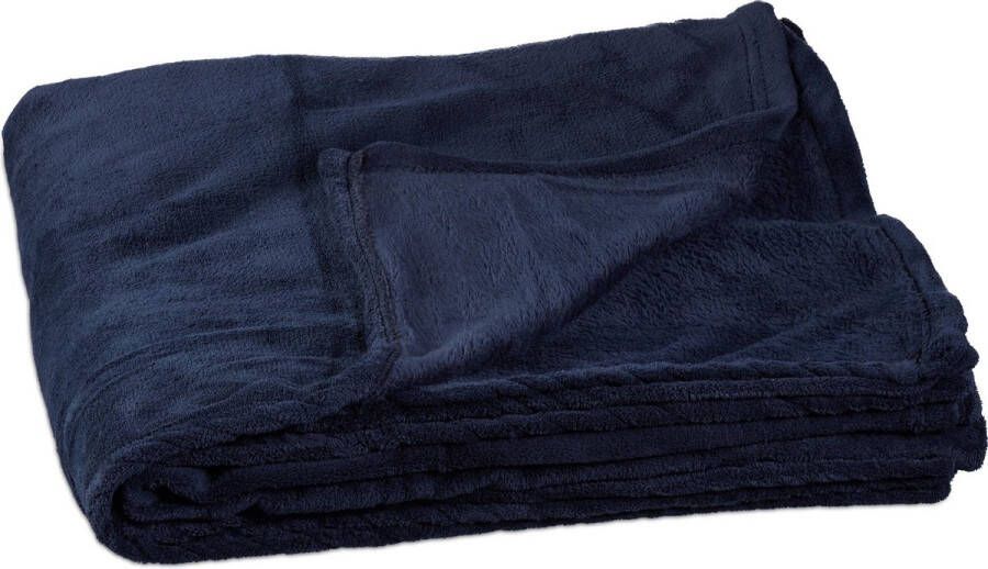Relaxdays 1x fleece deken 200x220 cm plaid bank kleed polyester xxl blauw