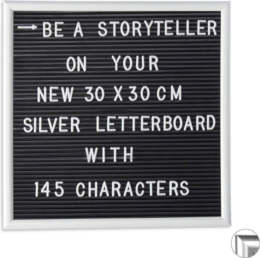 Relaxdays 1x letterbord 30x30 decoratie memoboard letter board vierkant wit