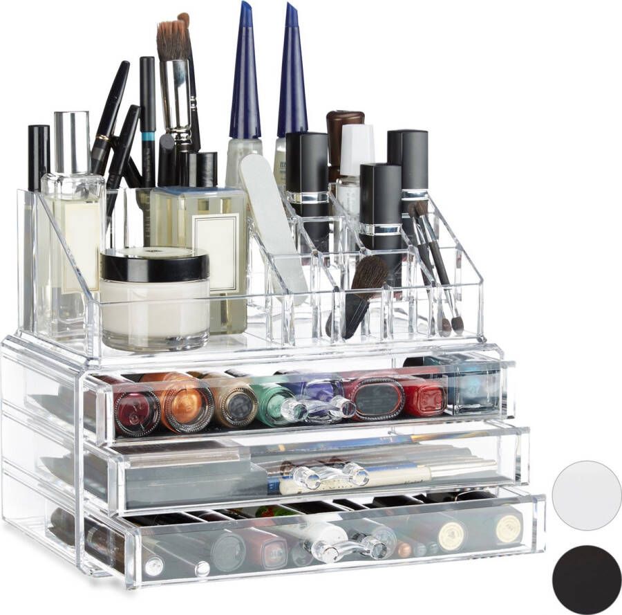 Relaxdays 1x make-up organizer sieradendoos cosmetica opbergbox transparant