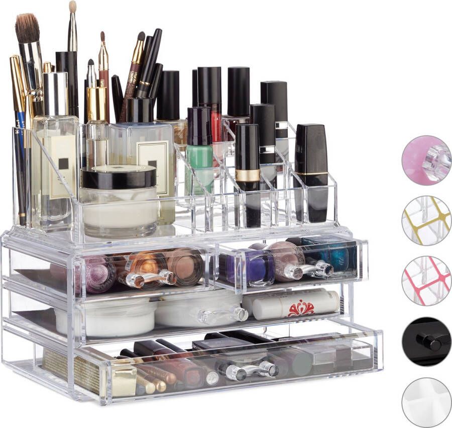 Relaxdays 1x make-up organizer transparant cosmetica opbergdoos lippenstift houder