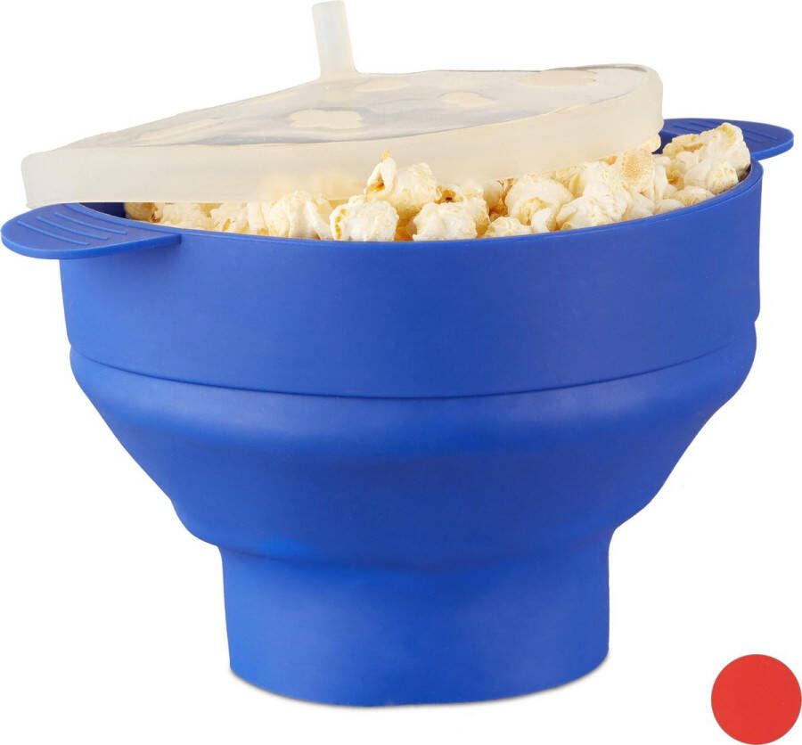 Relaxdays 1x popcorn maker siliconen voor magnetron popcorn popper blauw opvouwbaar