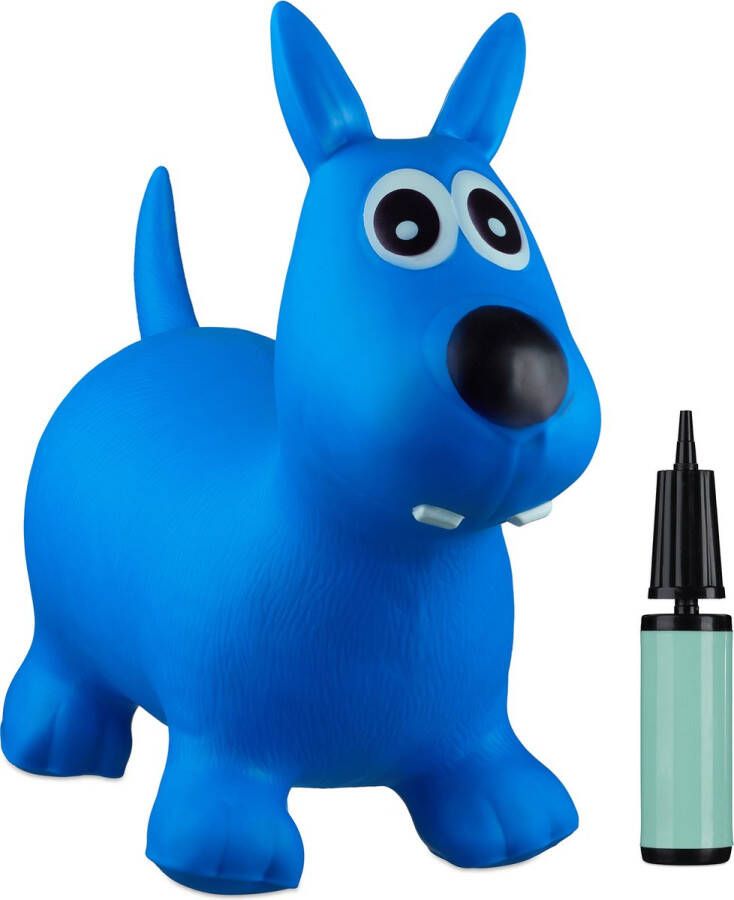 Relaxdays 1x skippy dier hond skippybal kinderen tot 50 kg springdier blauw