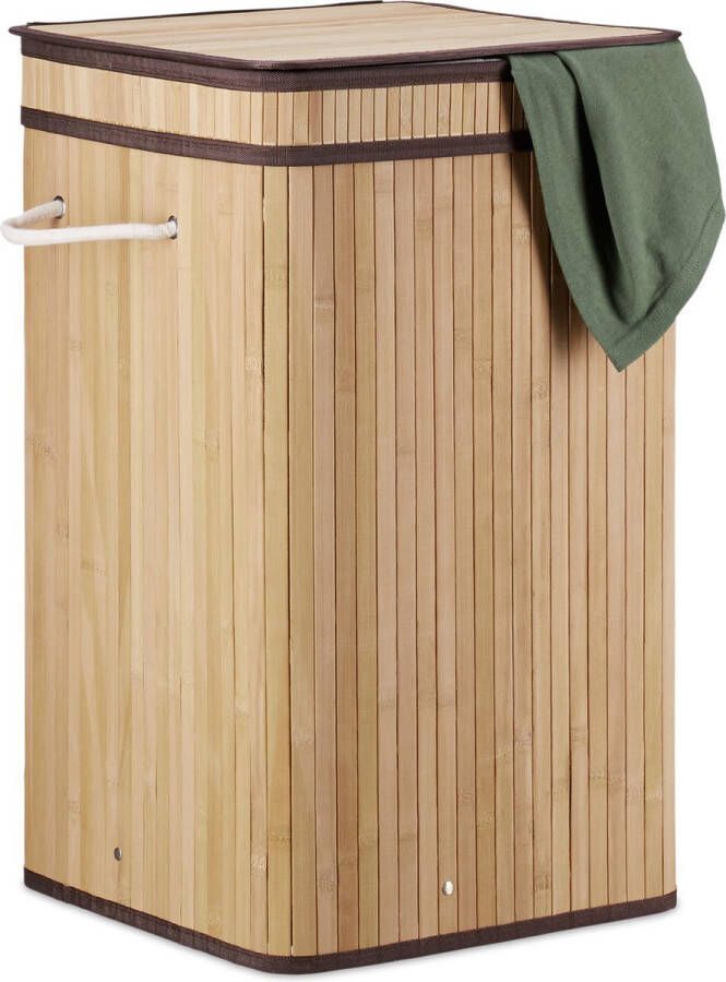 Relaxdays 1x wasmand bamboe wasbox opvouwbaar 70L vierkant 63x36x36 cm natuur