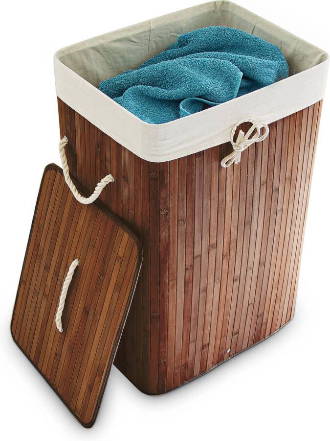 Relaxdays 1x wasmand bamboe wasbox opvouwbaar 80 L 65 5 x 43 5 x 33 5 cm bruin