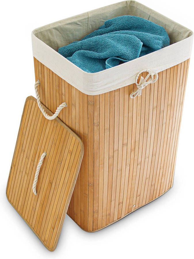 Relaxdays 1x wasmand bamboe wasbox opvouwbaar 80 L 65 5 x 43 5 x 33 5 cm natuur