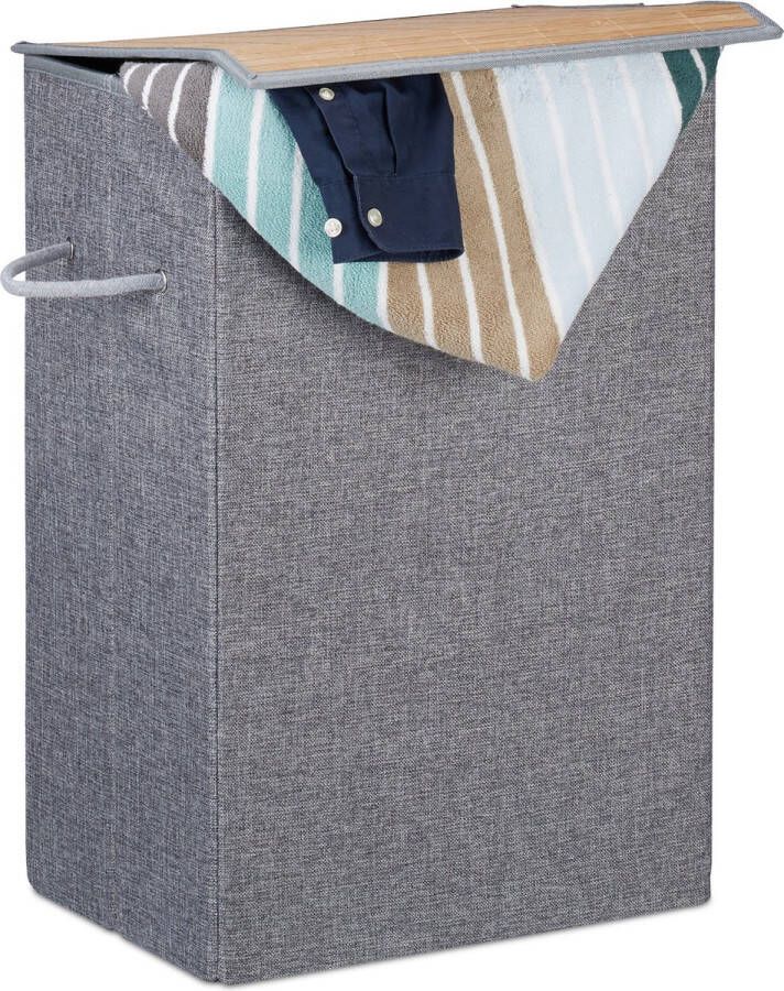 Relaxdays 1x wasmand vouwbaar deksel met klittenband 60 liter wasbox grijs