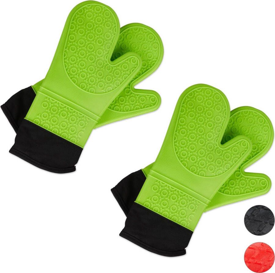 Relaxdays 2 paar ovenwanten siliconen ovenhandschoenen bbq handschoenen groen