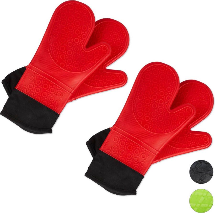 Relaxdays 2 paar ovenwanten siliconen ovenhandschoenen bbq handschoenen – rood
