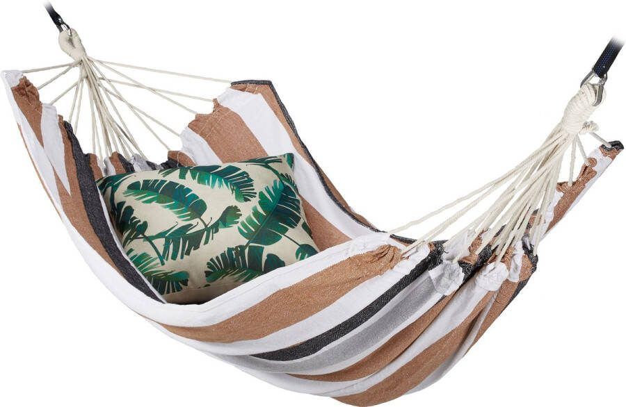 Relaxdays 2 persoons hangmat tot 300 kg tweepersoons buiten katoen opbergtas Kleurmix 1