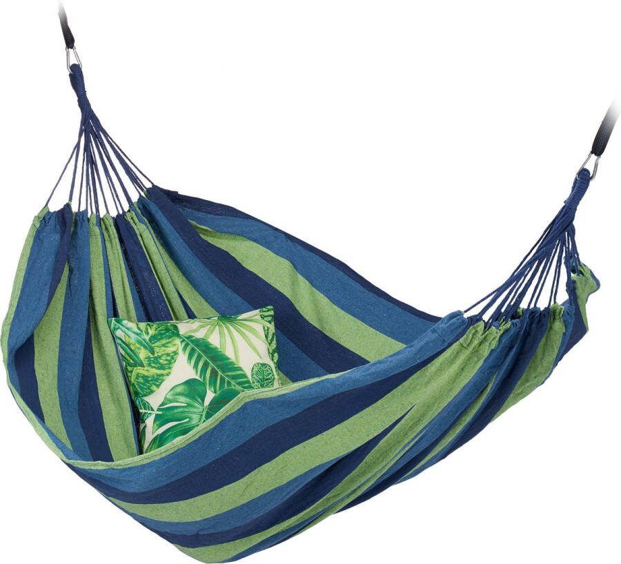 Relaxdays 2 persoons hangmat tot 300 kg tweepersoons buiten katoen opbergtas turkoois