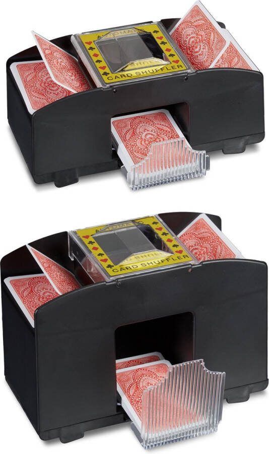 Relaxdays 2 x automatische kaartschudmachine voor 2 decks en 4 decks poker schudmachine