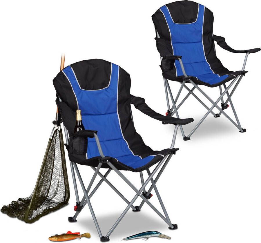 Relaxdays 2 x campingstoel opvouwbaar klapstoel vouwstoel kampeerstoel blauw