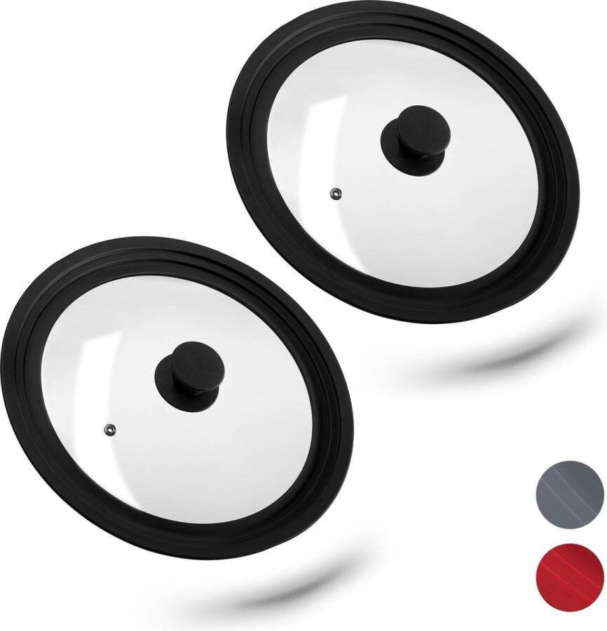 Relaxdays 2 x glazen deksel 26-30 cm voor pannen pannendeksel universeel siliconen
