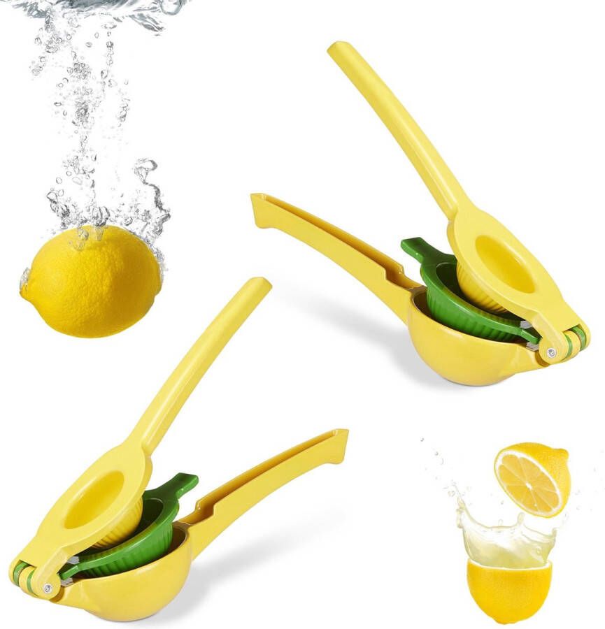 Relaxdays 2 x handmatige citruspers stabiele pers voor citroenen en limoenen geel