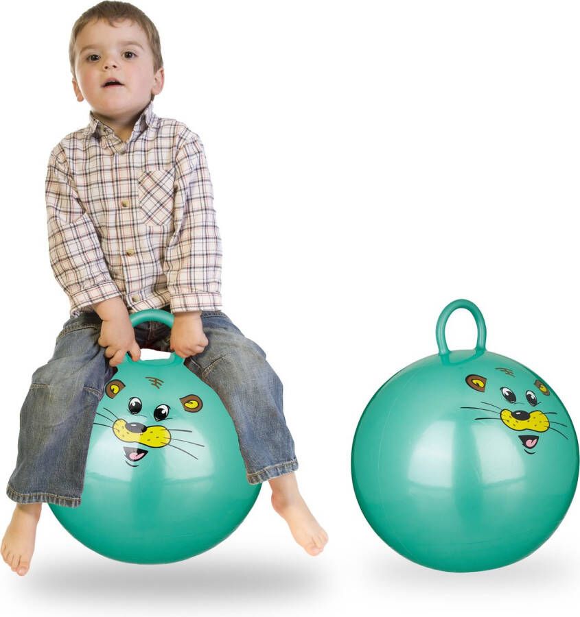 Relaxdays 2 x skippybal in set voor kinderen muis design springbal – groen