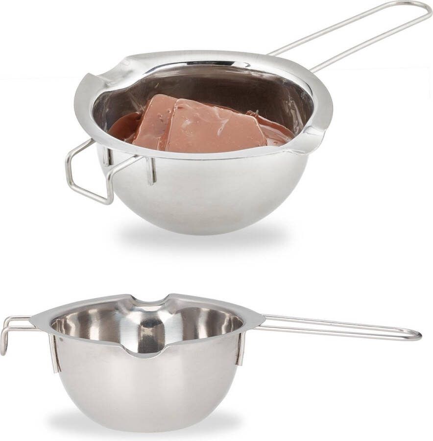 Relaxdays 2 x smeltpan rvs Au Bain Marie pan Ø 11 cm zilver metaal – smelten