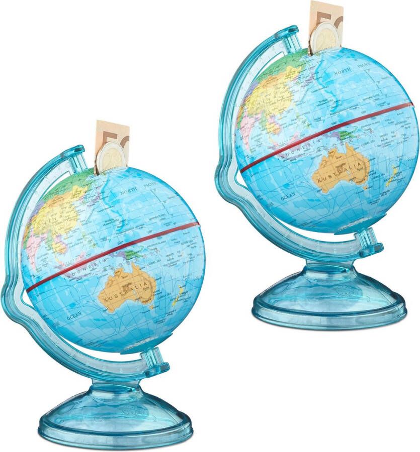 Relaxdays 2 x spaardoos wereldbol spaarvarken spaargeld globe – wereldkaart
