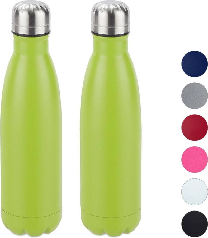 Relaxdays 2 x Thermosfles drinkfles thermosbeker isolerend isoleerfles 0 5 l groen