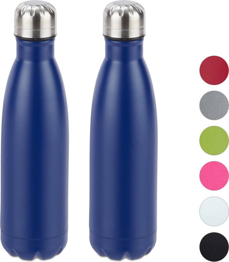 Relaxdays 2 x Thermosfles drinkfles thermosbeker thermos isoleerfles 0 5 l blauw