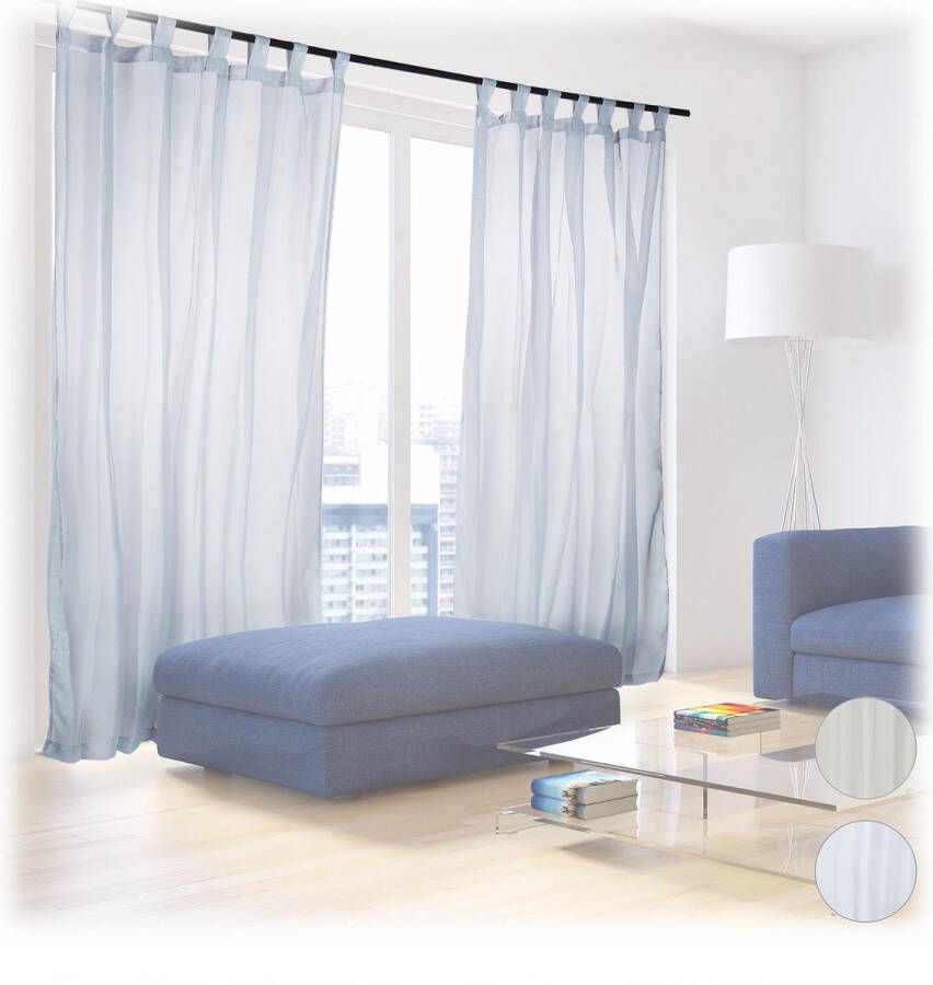 Relaxdays 2 x vitrage met lussen voile effen polyester glasgordijn gordijn zilver