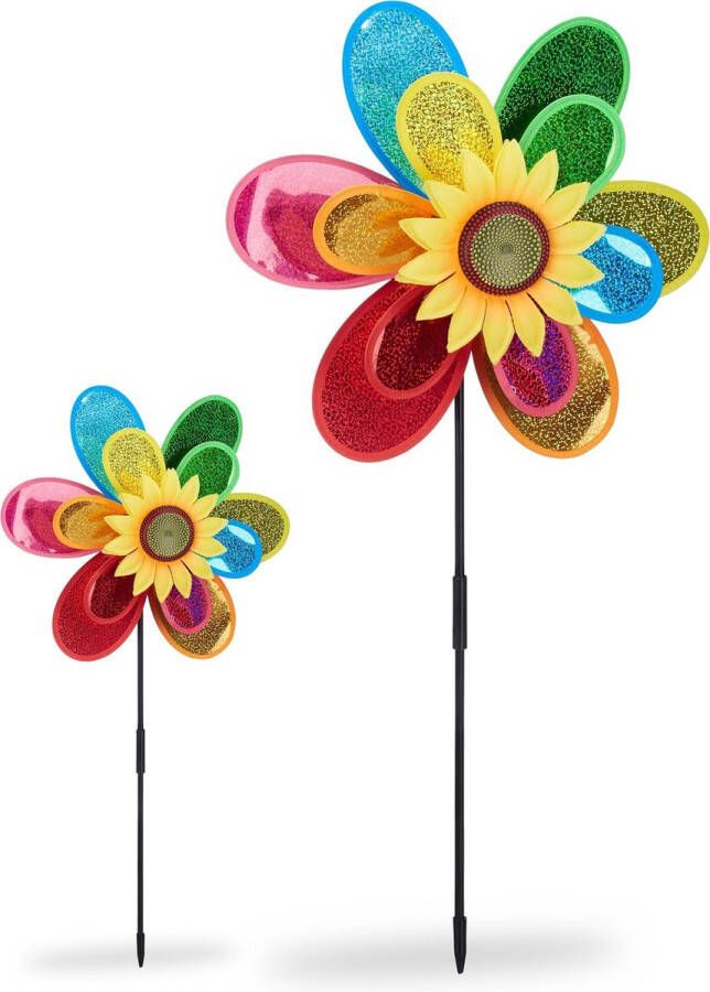 Relaxdays 2 x windmolen bloem windmolentje kinderen tuindecoratie gekleurd windspel