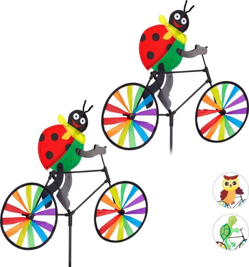 Relaxdays 2x windmolen dier fiets windspel tuinsteker tuin kinderen decoratie