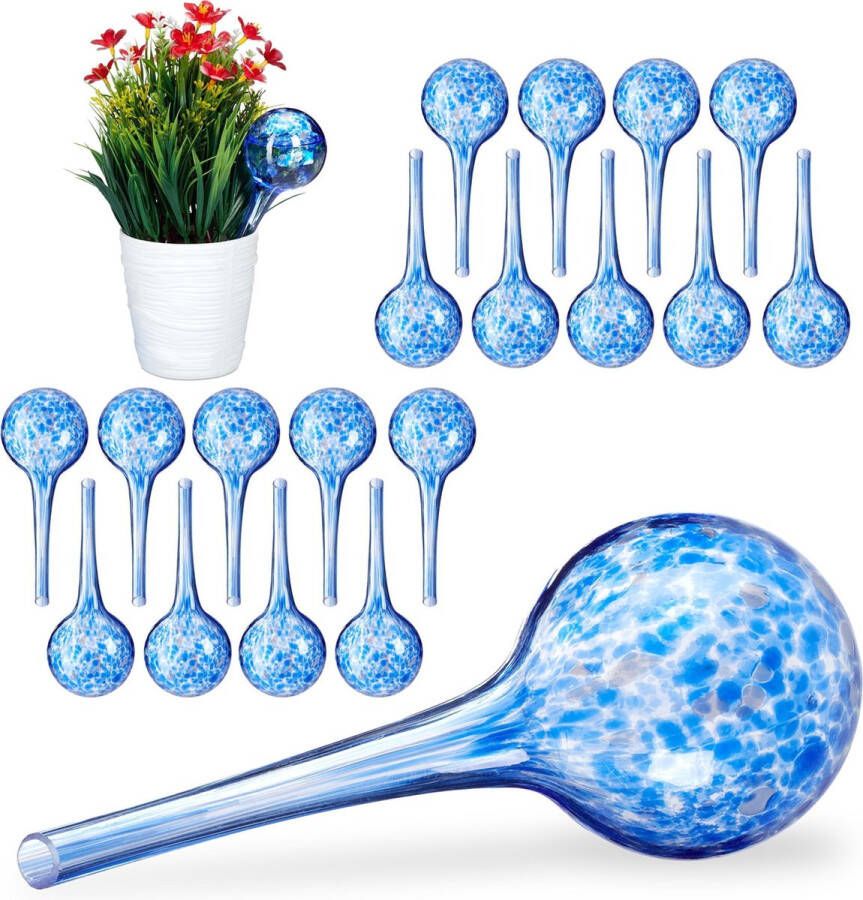 Relaxdays 20 x waterdruppelaar glas waterbollen voor planten Ø6cm – blauw