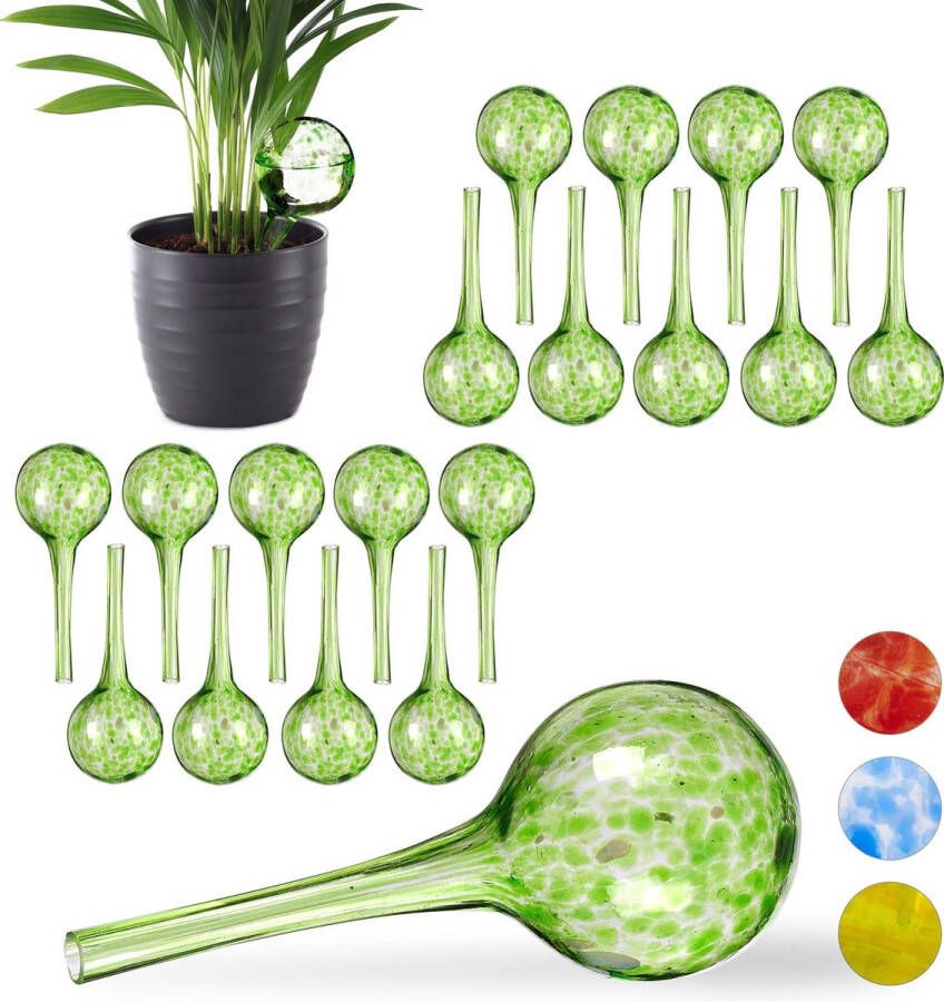 Relaxdays 20 x waterdruppelaar glas waterbollen voor planten Ø6cm – groen