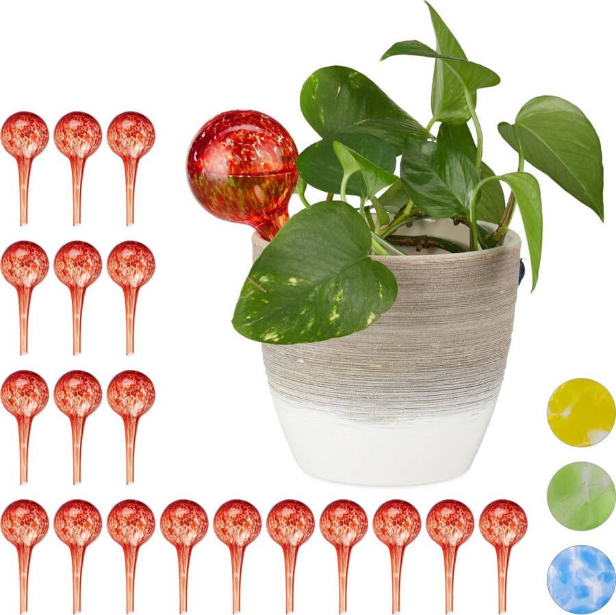 Relaxdays 20 x waterdruppelaar glas waterbollen voor planten Ø6cm – rood