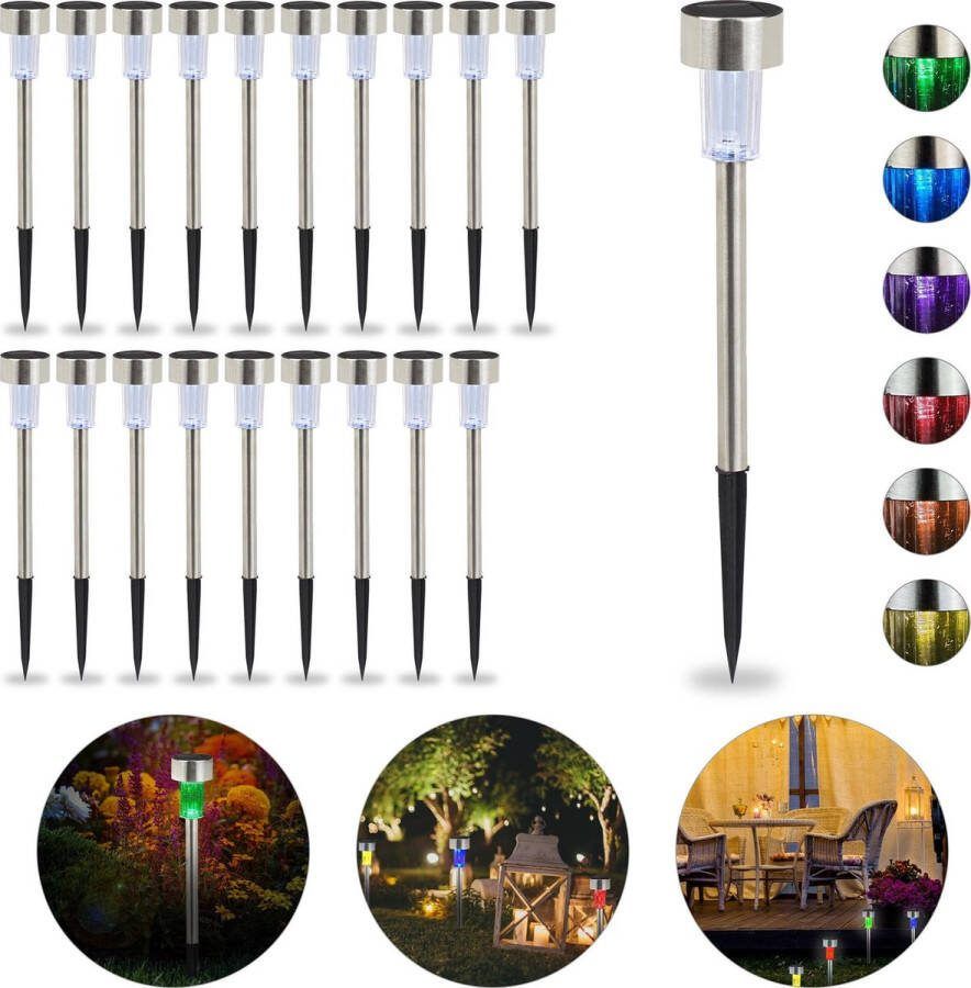 Relaxdays 20 x solarlampen LED tuinverlichting solar tuinlampen kleurwisseling