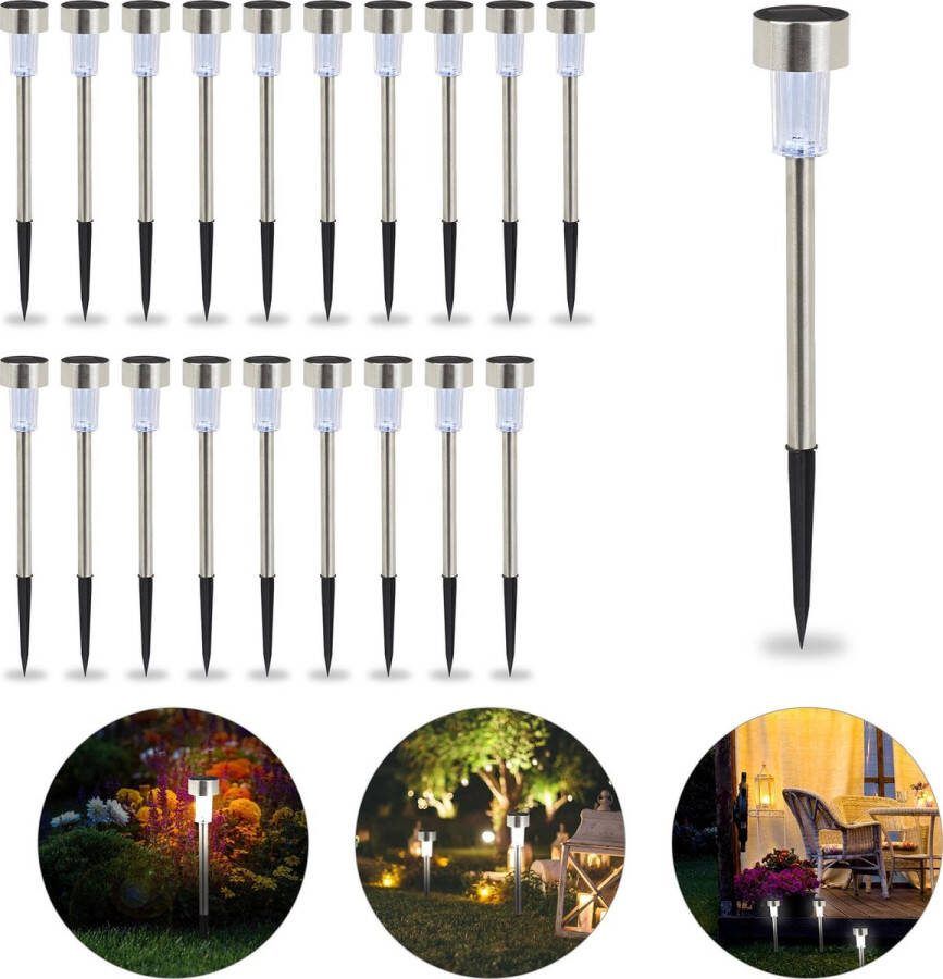 Relaxdays 20x solarlampen solarlamp LED tuinverlichting solar witte tuinlampen