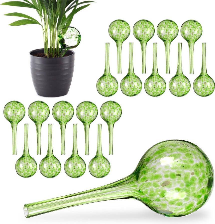 Relaxdays 20x waterdruppelaar glas waterbollen voor planten Ø 6 cm groen