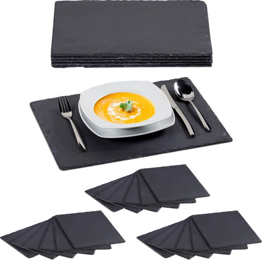 Relaxdays 24 x leisteen serveerplank 30 x 40 cm placemats Sushi serveerplaat